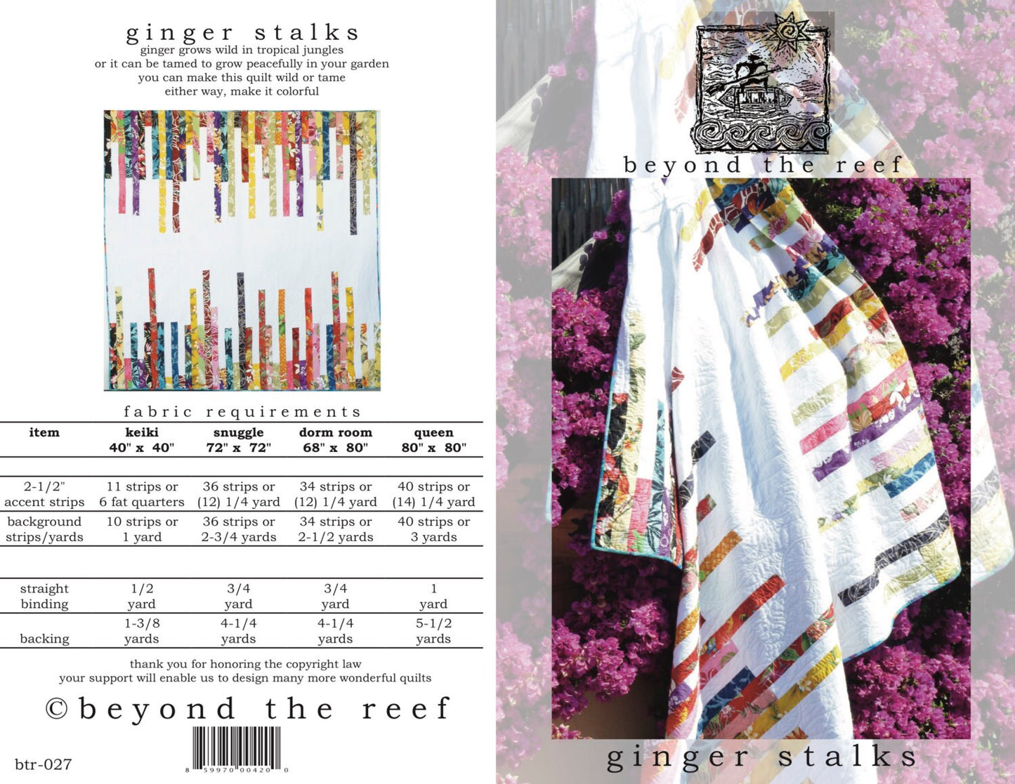 PDF Pattern GINGER STALKS quilt pattern by beyond the reef Modern Quilt Pattern Modern Quilting 80 x 80 size