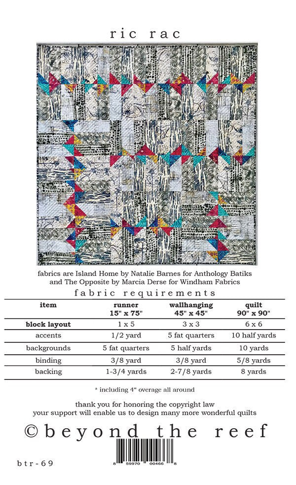 DIGITAL RIC RAC quilt pattern by Natalie Barnes beyond the reef patterns Modern Quilting Modern Quilt Pattern Patchwork