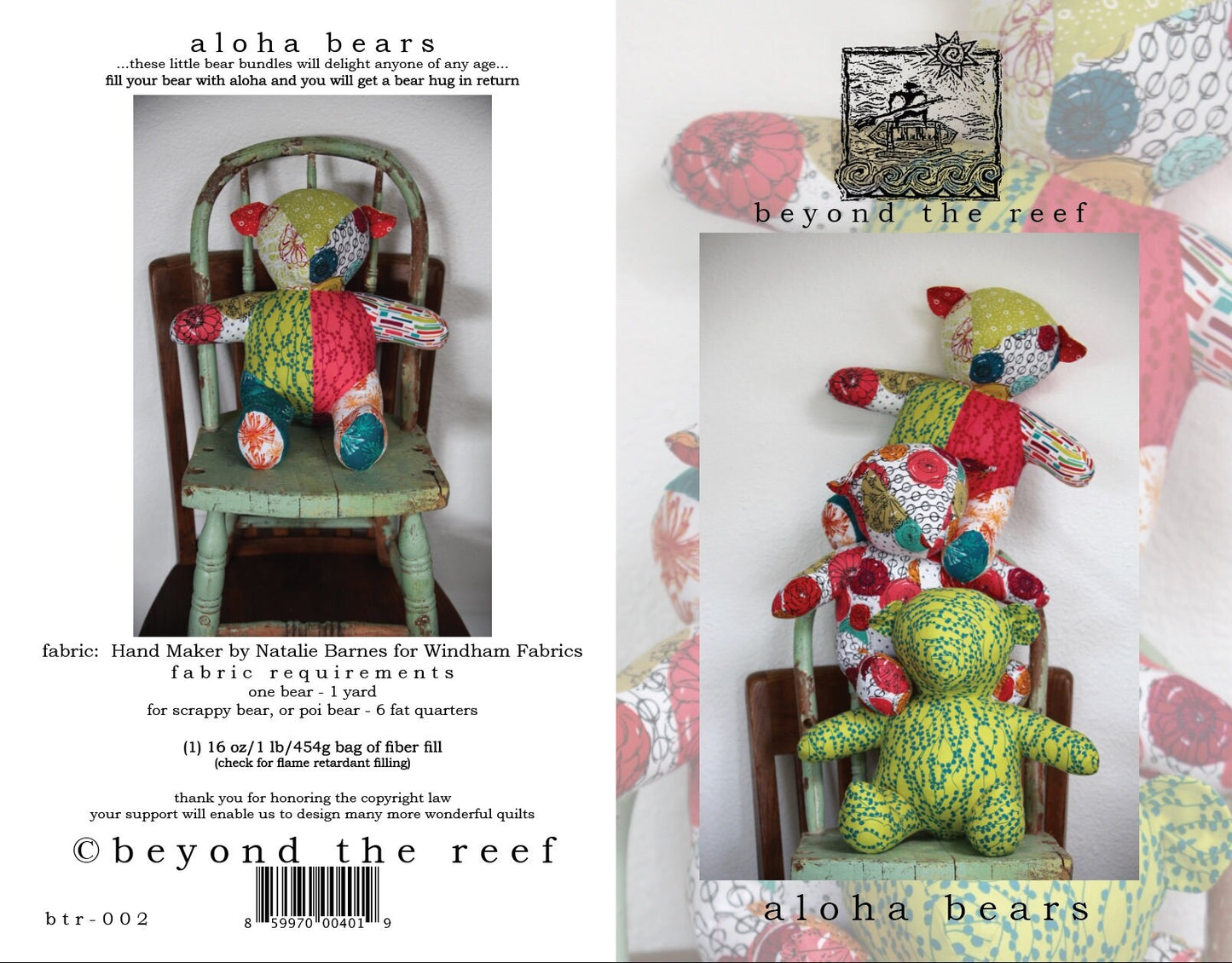 ALOHA BEAR pattern - full size pattern beyond the reef pattern Natalie Barnes