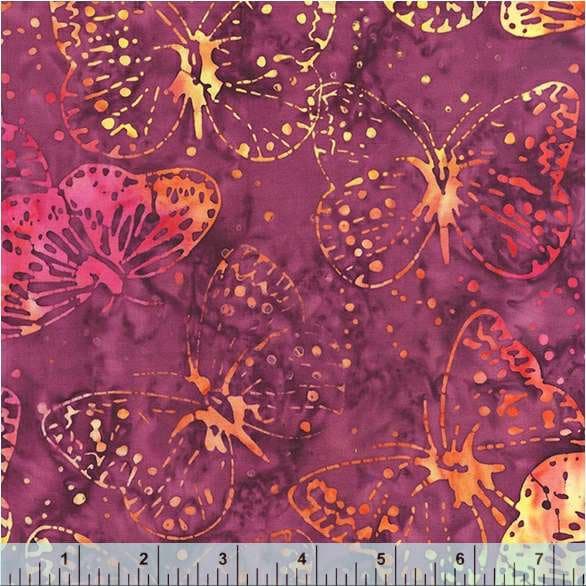 Magenta Pink and Gold multi color Bali Butterflies Pattern - BTHY - Anthology Fabrics Island Garden - 100 percent premium cotton Batik