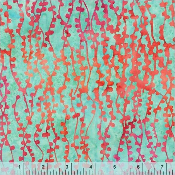 Peacock Color Blue and Pink String of Pearls Pattern - BTHY Anthology Fabrics - Island Garden - 100 percent premium cotton Batik Low Volume