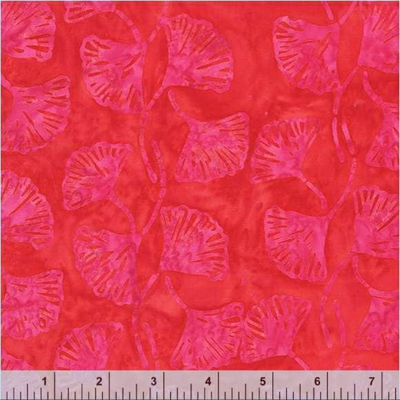 Dragonfruit Color Magenta Pink Gingko Leaves Pattern - BTHY - Anthology Fabrics Island Garden - 100 percent premium cotton Batik Low Volume