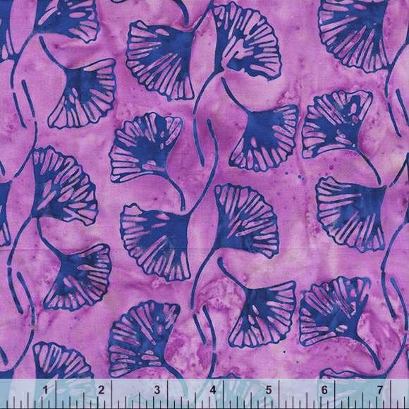 Island Sunset Color Purple Gingko Leaves Pattern - BTHY - Anthology Fabrics Island Garden - 100 percent premium cotton Batik
