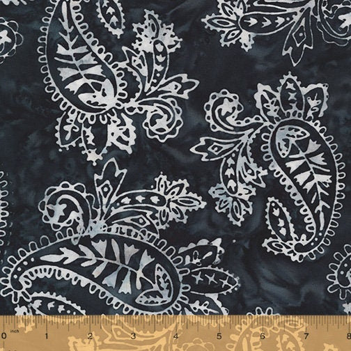 Lava Black and White Wild Paisley Pattern - BTHY - Anthology Fabrics Island Garden - 100 percent premium cotton Batik