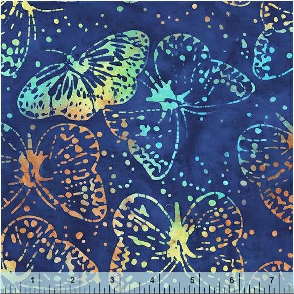 Blue multi color Bali Butterflies Pattern - BTHY - Anthology Fabrics Island Garden - 100 percent premium cotton Batik