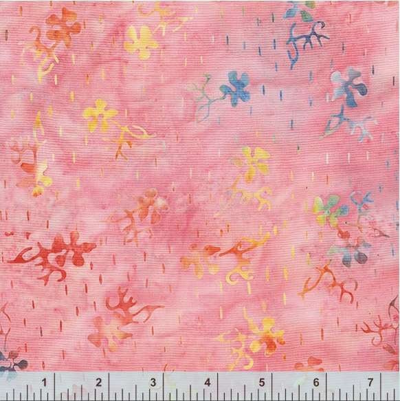 Pink Sand Beach Pink and Blue Seedling Pattern - BTHY - Anthology Fabrics Island Garden - 100 percent premium cotton Batik