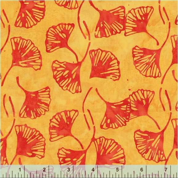 Marigold Color Yellow and Orange Gingko Leaves Pattern - BTHY - Anthology Fabrics Island Garden - 100 percent premium cotton Batik