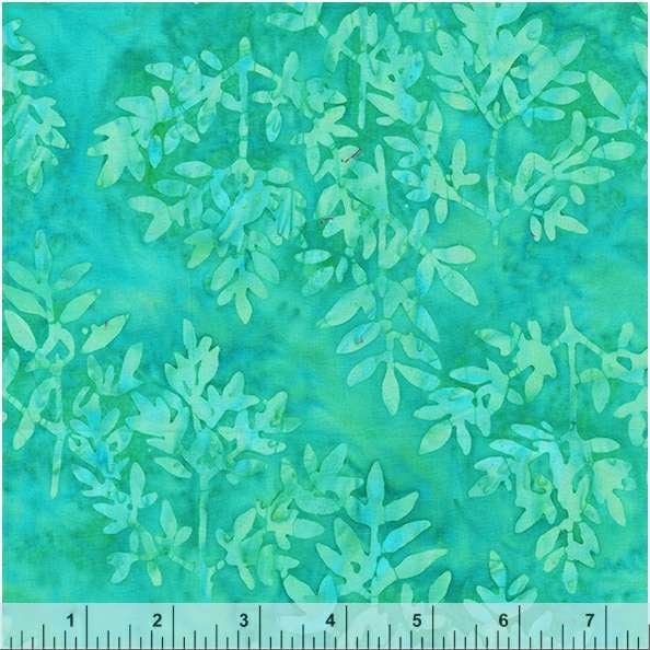 Peacock Color Green and Blue Heavenly Bamboo Pattern - BTHY - Anthology Fabrics Island Garden - 100 percent premium cotton Batik