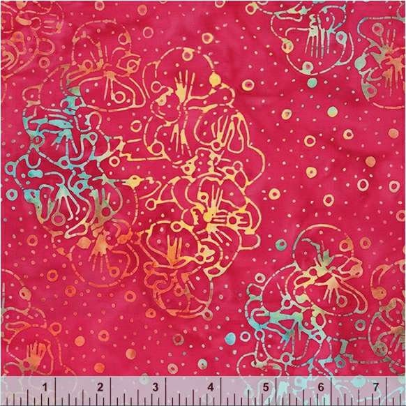 Dragonfruit Color Magenta Pink Orchid Garden Pattern - BTHY - Anthology Fabrics Island Garden - 100 percent premium cotton Batik Fabric