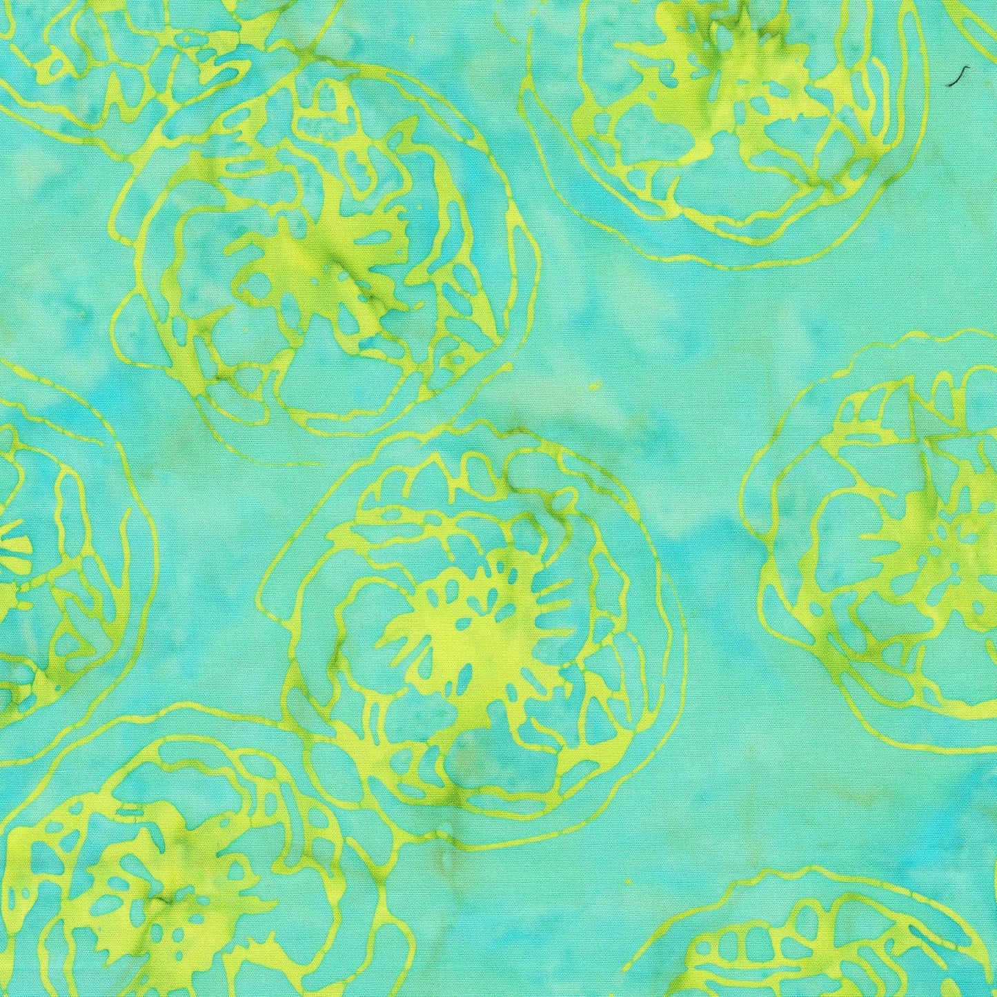 Peacock Color Green and Blue Poppy Bloom Pattern - BTHY - Anthology Fabrics Island Garden - 100 percent premium cotton Batik
