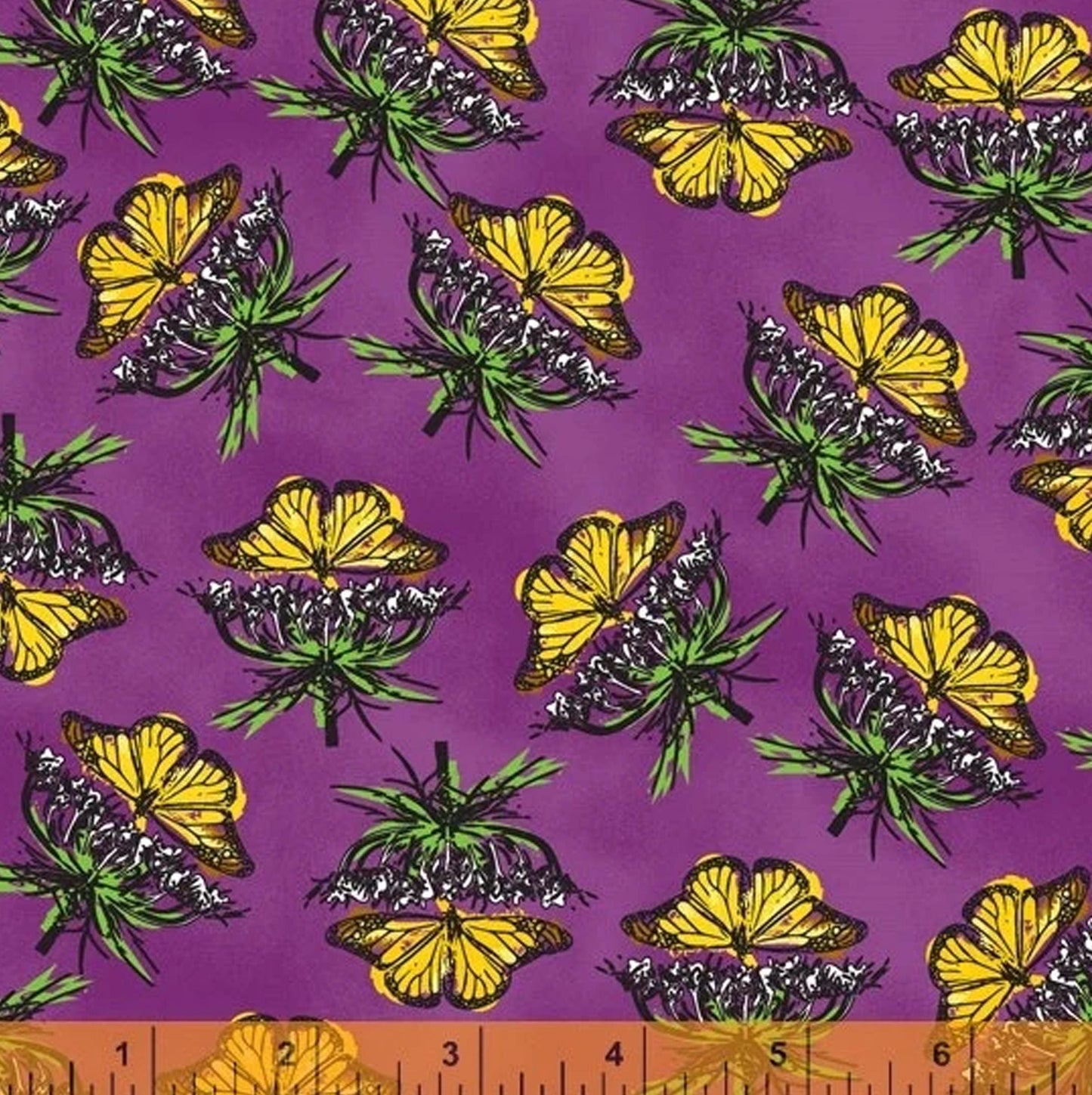 LAST CALL Our House fabrics by Natalie Barnes Windham Fabrics Queen Anne's Lace Purple and Yellow by the half yard OEKO Tex Quilting Cotton