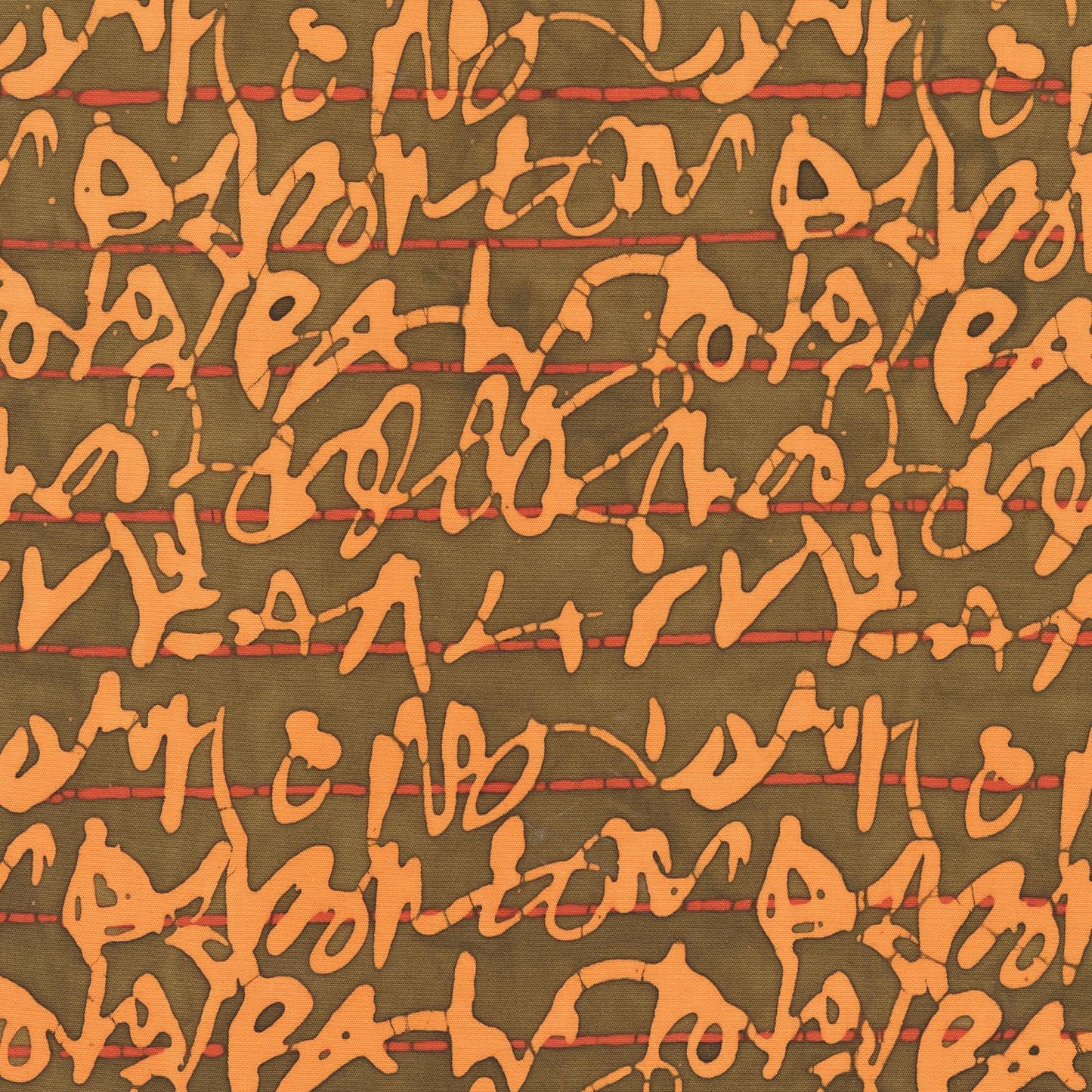Marcia Derse Stenographers Notebook batik fabric SCRIPT color Squash Orange Red on Brown BTHY