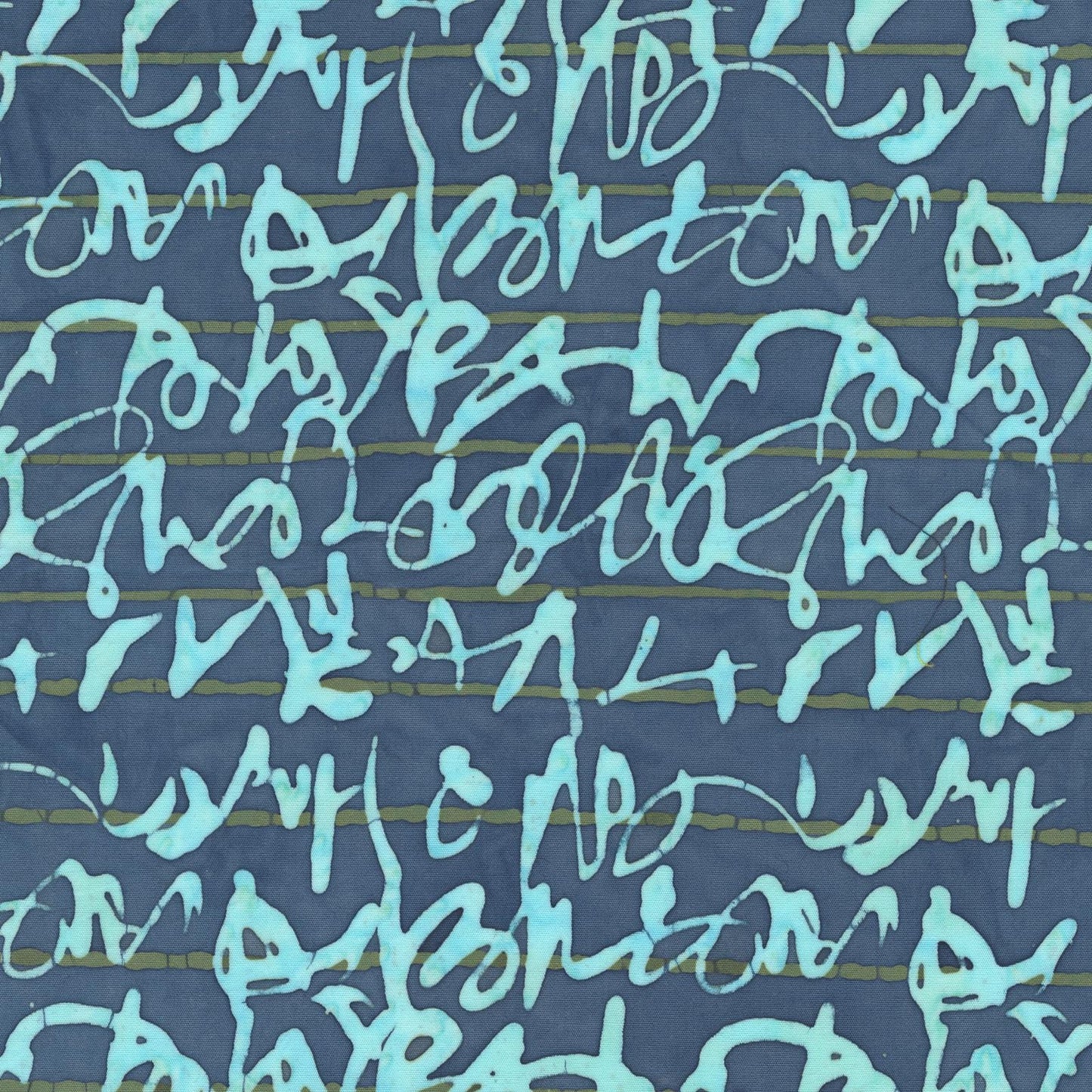 Marcia Derse Stenographers Notebook batik fabric SCRIPT color WTAERFRONT Blue on Blue by the half yard