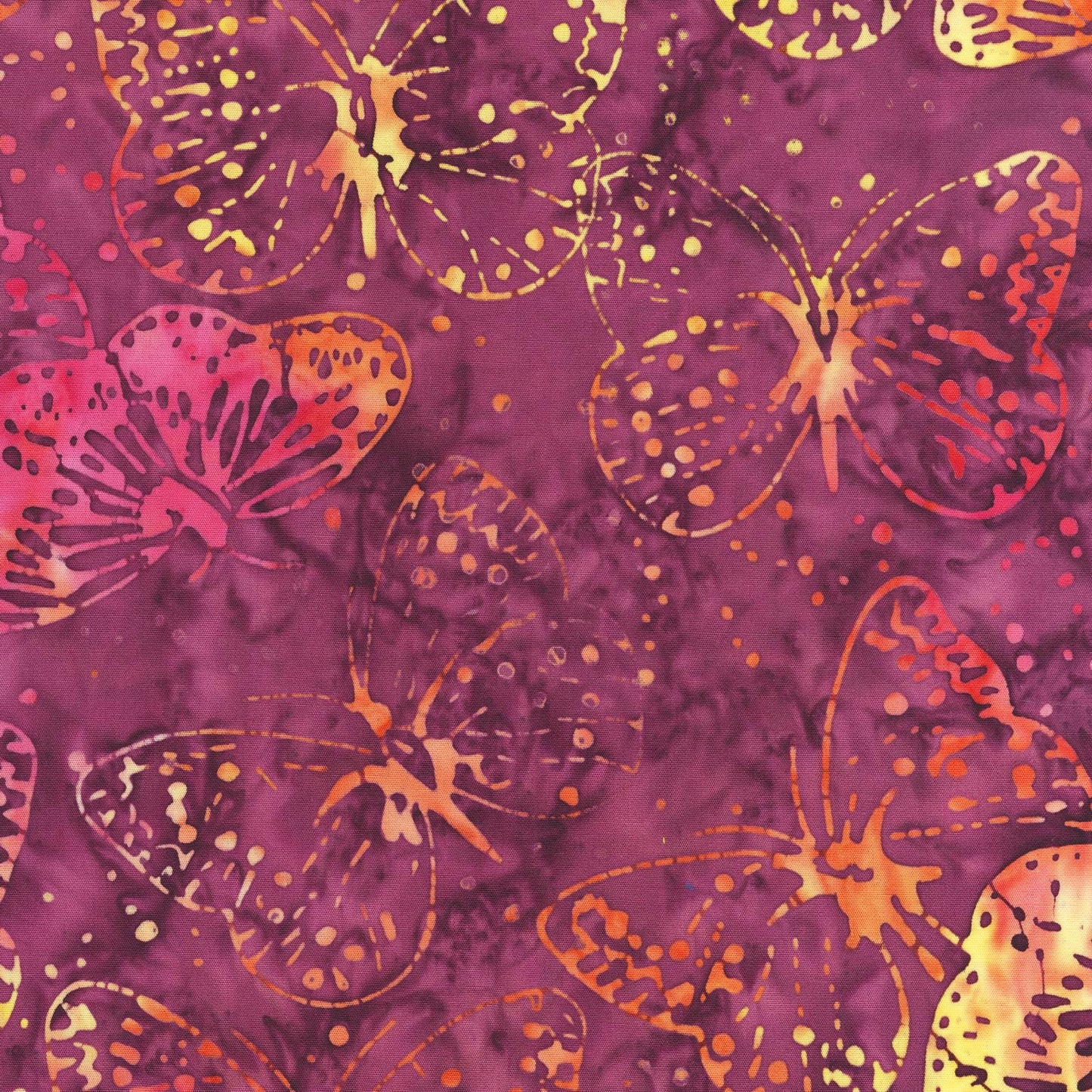 Magenta Pink and Gold multi color Bali Butterflies Pattern - BTHY - Anthology Fabrics Island Garden - 100 percent premium cotton Batik