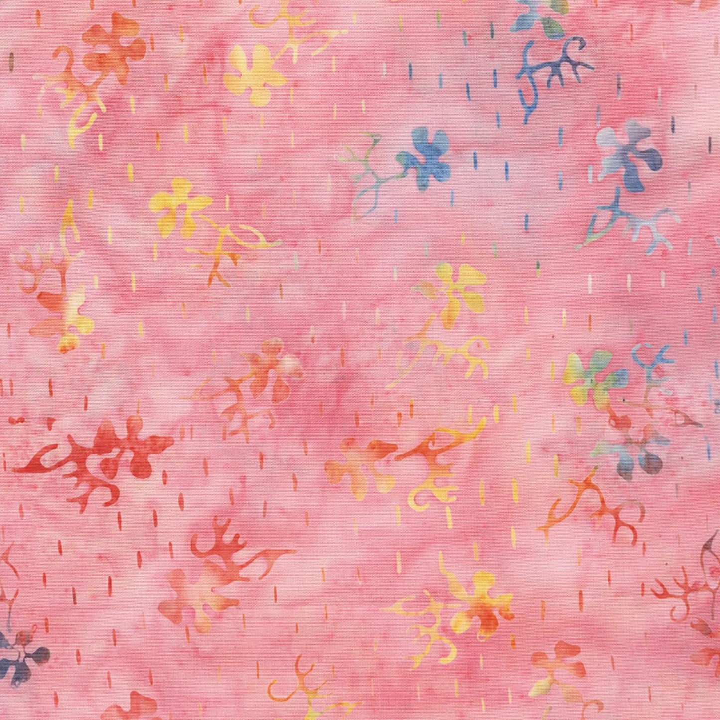 Pink Sand Beach Pink and Blue Seedling Pattern - BTHY - Anthology Fabrics Island Garden - 100 percent premium cotton Batik