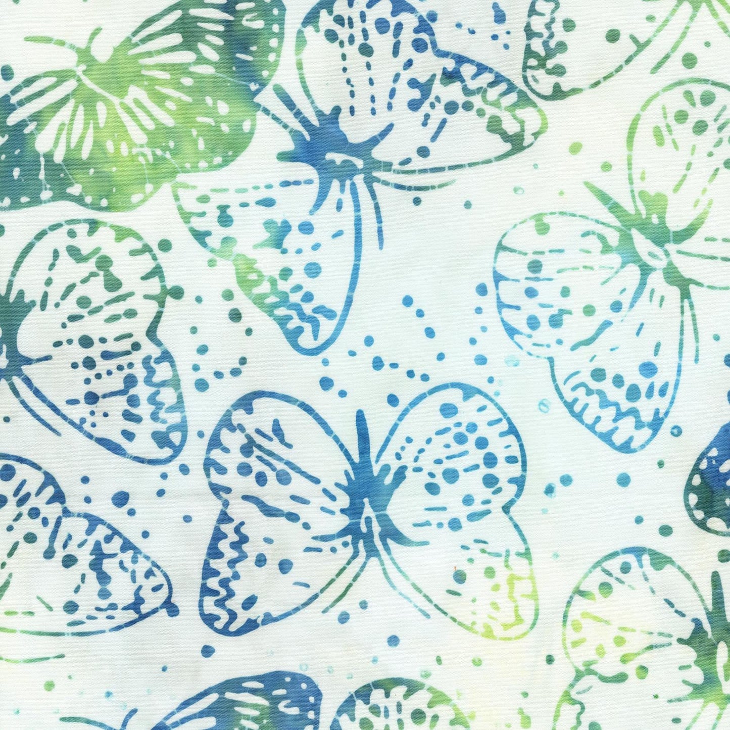 White Blue and Green multi color Bali Butterflies Pattern - BTHY - Anthology Fabrics Island Garden - 100 percent premium cotton Batik