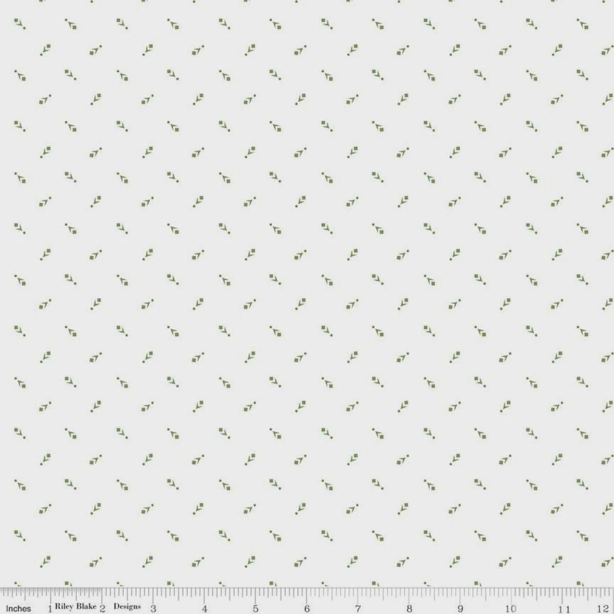 Prairie Family Basil on White Lori Holt Fabric Riley Blake C12316 Basil on White Low Volume Background