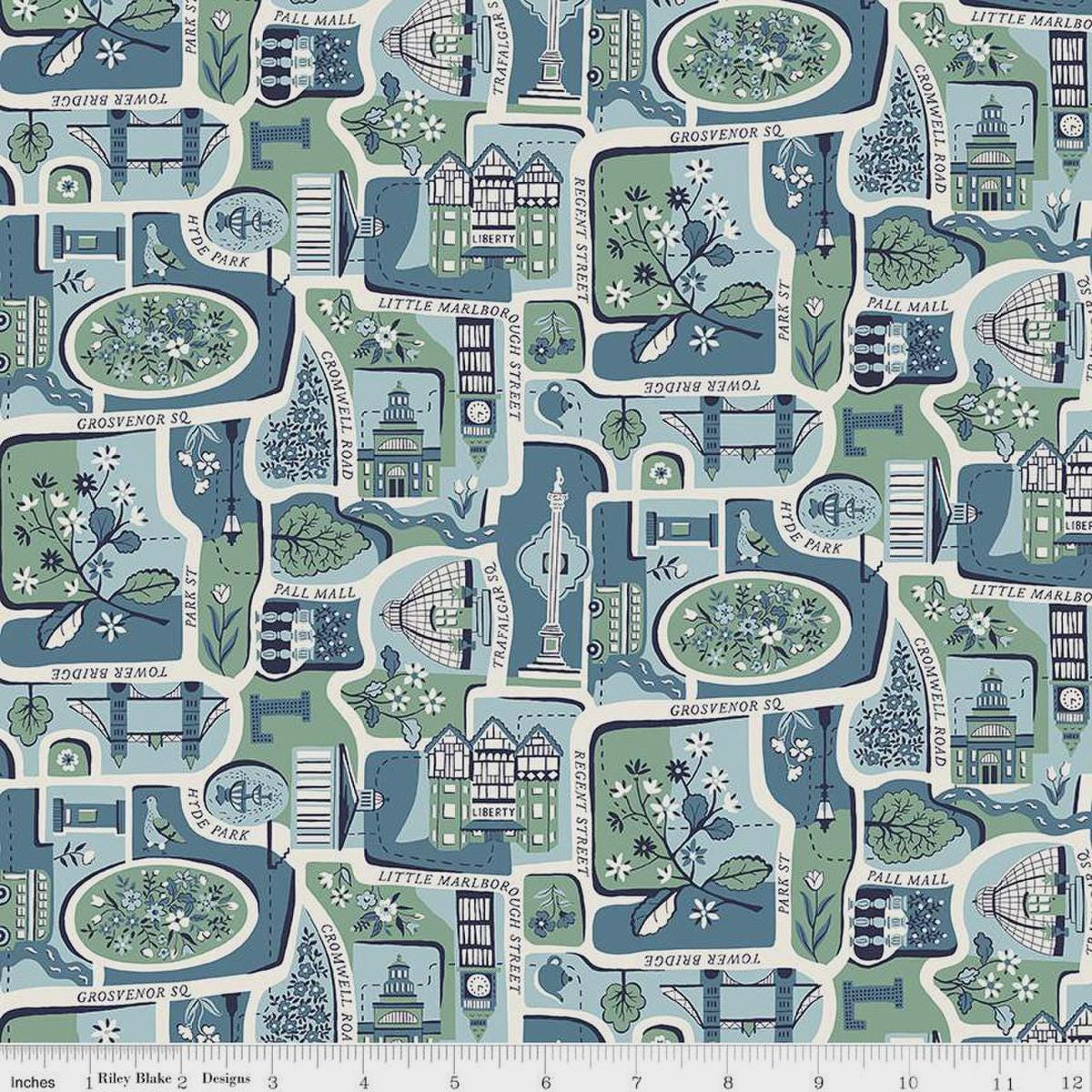 Liberty London Bouquet Charming City Fabric Riley Blake Blue White Design Cotton