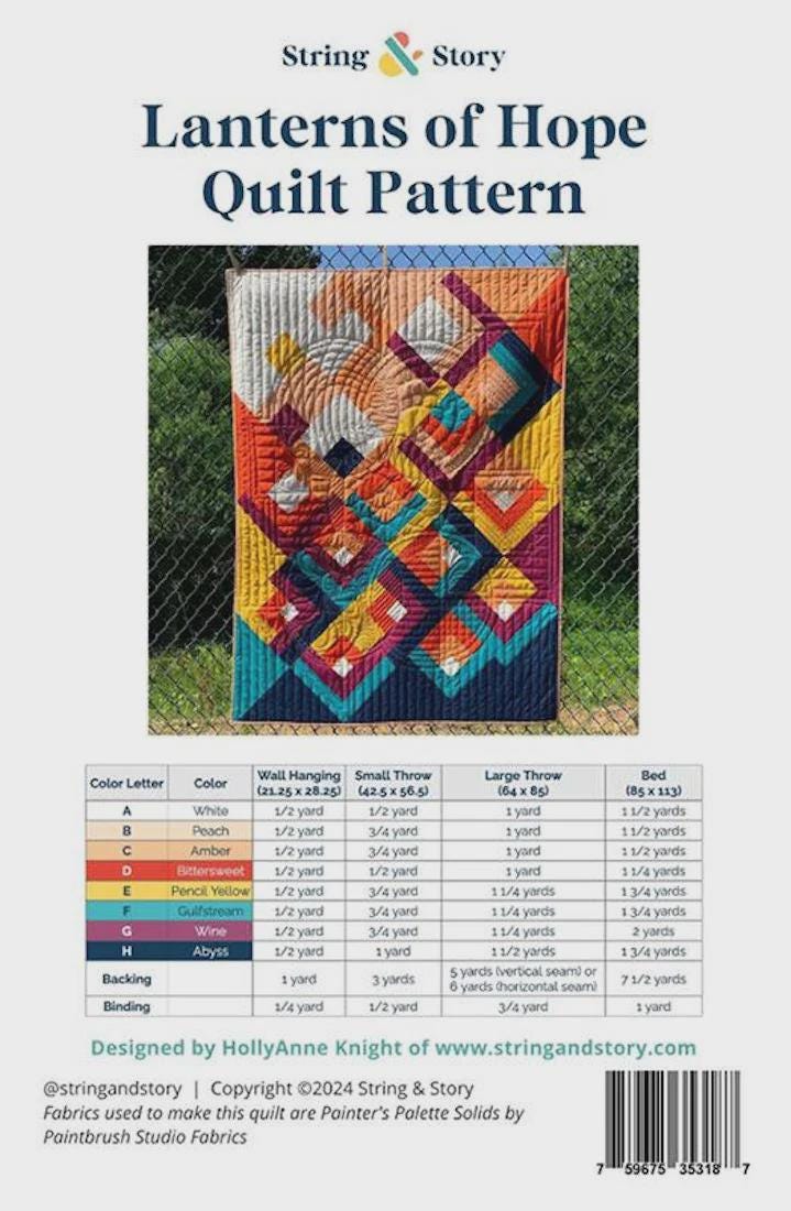 Lanterns of Hope quilt pattern String and Story by HollyAnne Knight Modern Quilt Pattern Modern Quilting