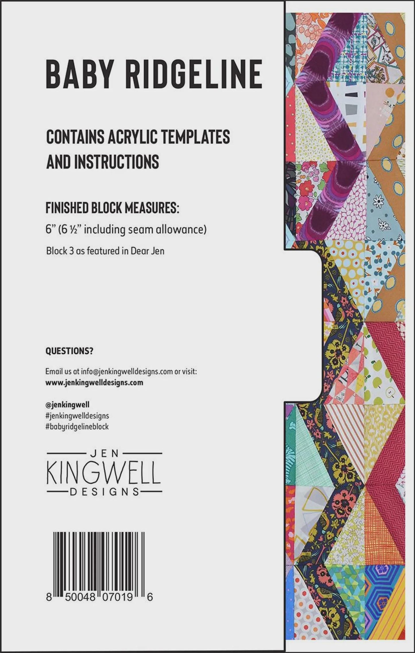 TEMPTERS Baby Ridgeline quilt pattern single block acrylic template by Jen Kingwell Modern Quilt Pattern Modern Quilting