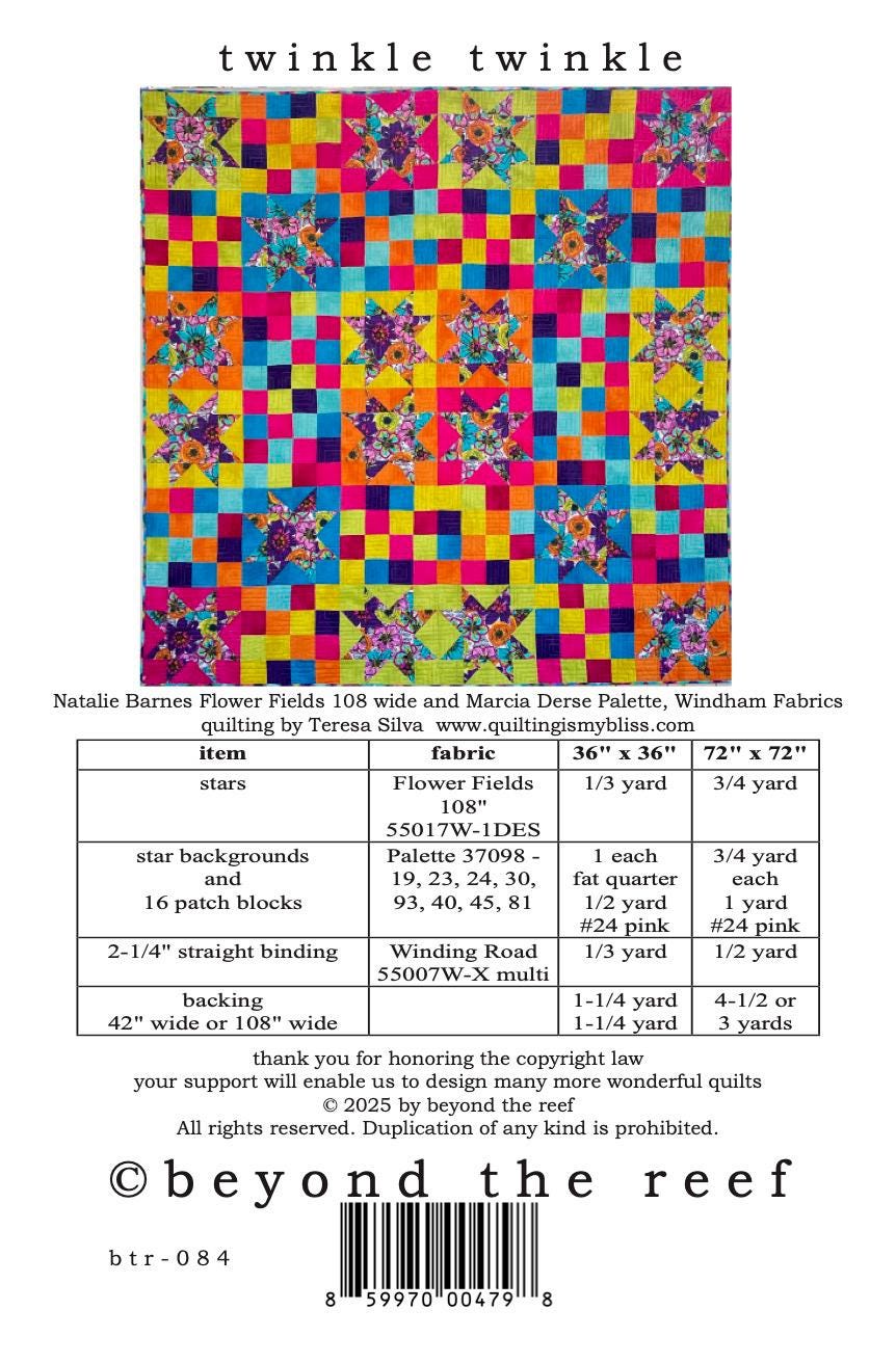 DIGITAL Twinkle Twinkle Quilt Pattern 12pp Natalie Barnes Marcia Derse Modern Patchwork 72 x 72 inches