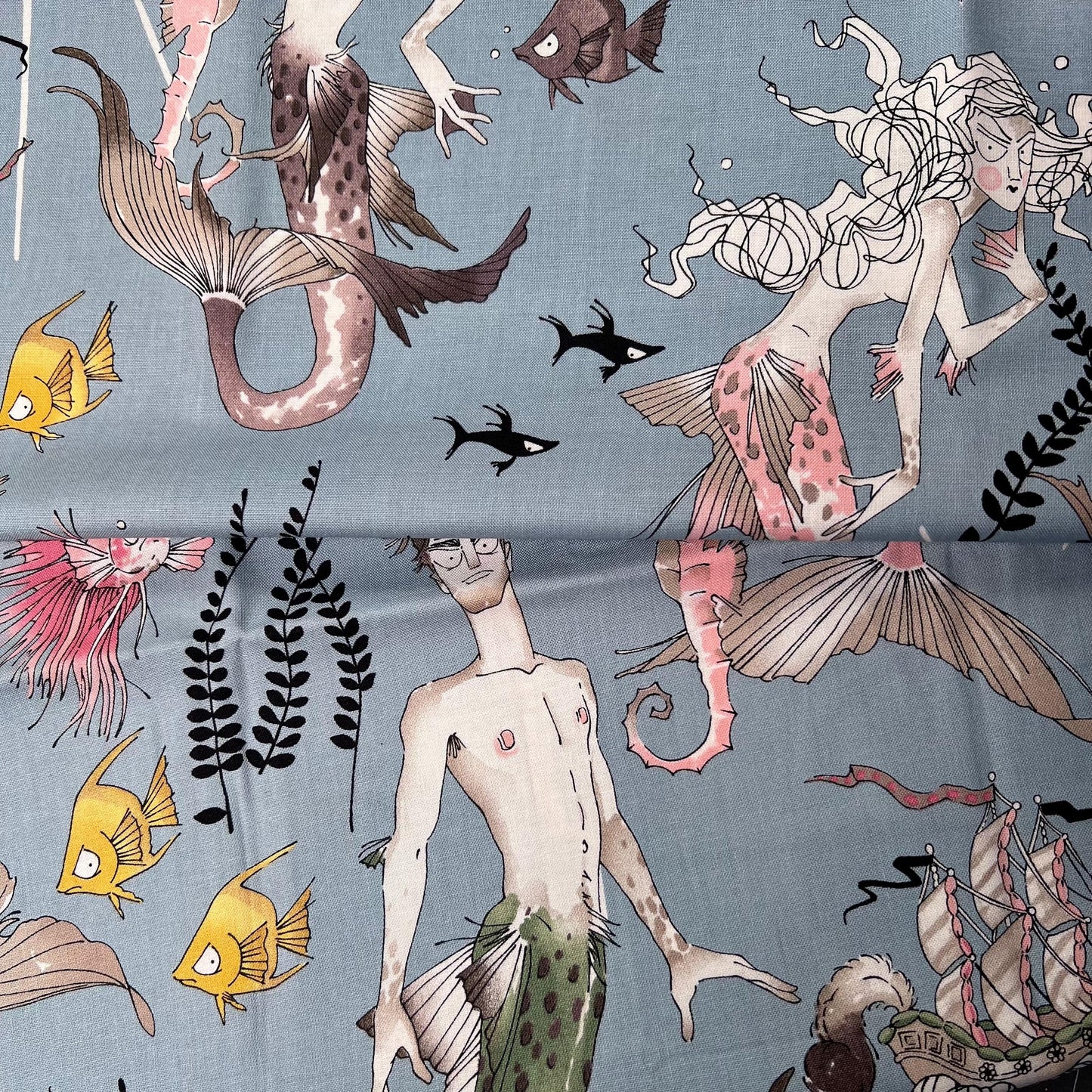 GHASTLIES Ghantis Ghastlie Blue background Quilting Cotton BTY