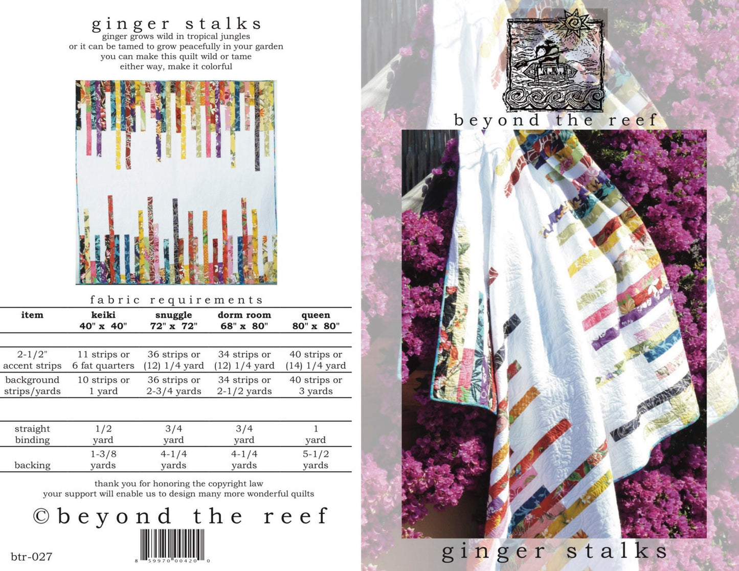 GINGER STALKS quilt pattern by beyond the reef Modern Quilt Pattern Modern Quilting 80 x 80 size