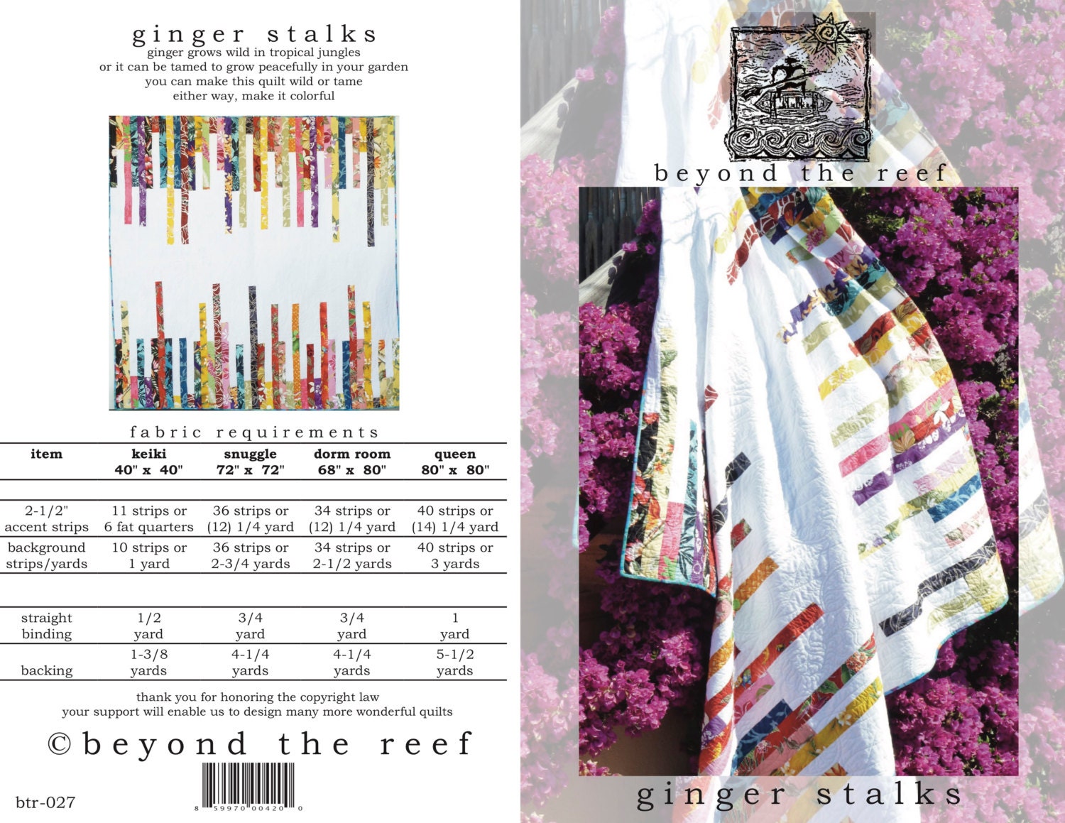 GINGER STALKS quilt pattern by beyond the reef Modern Quilt Pattern Modern Quilting 80 x 80 size