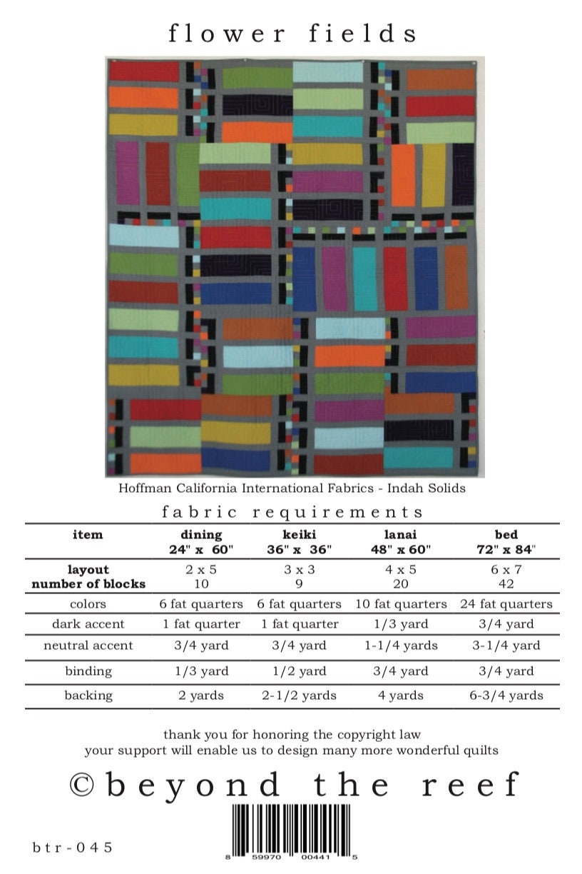 FLOWER FIELDS quilt pattern by beyond the reef Modern Quilt Pattern Modern Quilting