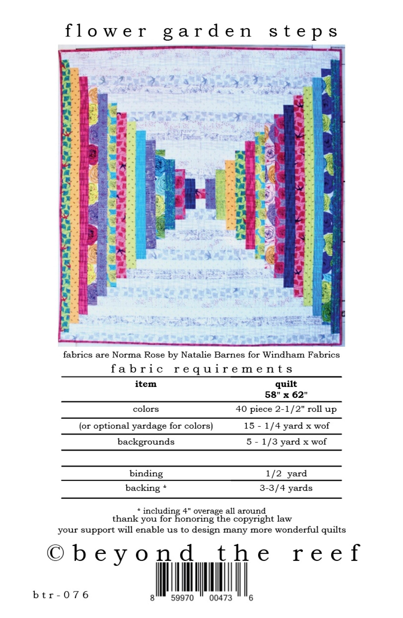 FLOWER GARDEN STEPS quilt pattern with Norma Rose fabric by beyond the reef Modern Quilt Pattern Modern Quilting