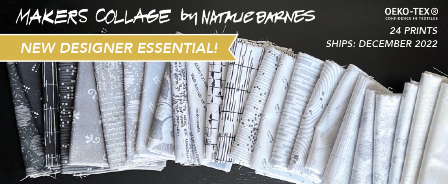 Makers Collage BTHY Blessings Black White 53232 4 Natalie Barnes for Windham Fabrics Low Volume fabric Quilting Cotton OEKO Tex Certified