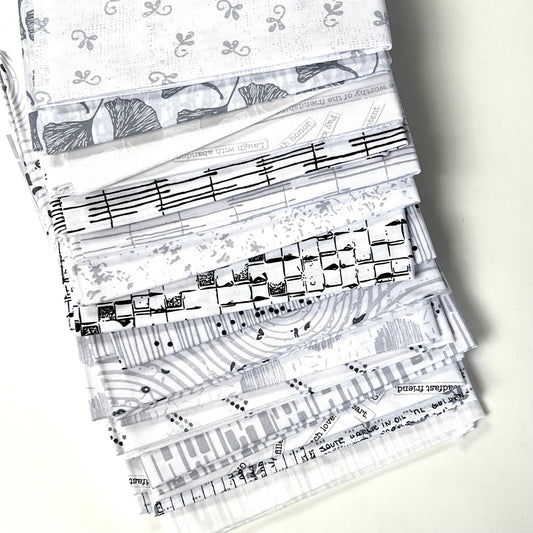 Low Volume bundle SIXTEEN HALF YARDS Black White Grey Gray Fabrics Makers Collage Natalie BarnesQuilting cotton fabric