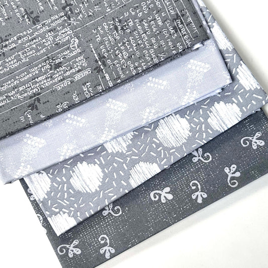 Gray and White Makers Collage fq bundle FOUR FAT QUARTERS White Grey Gray Fabrics Makers Collage Natalie BarnesQuilting cotton fabric