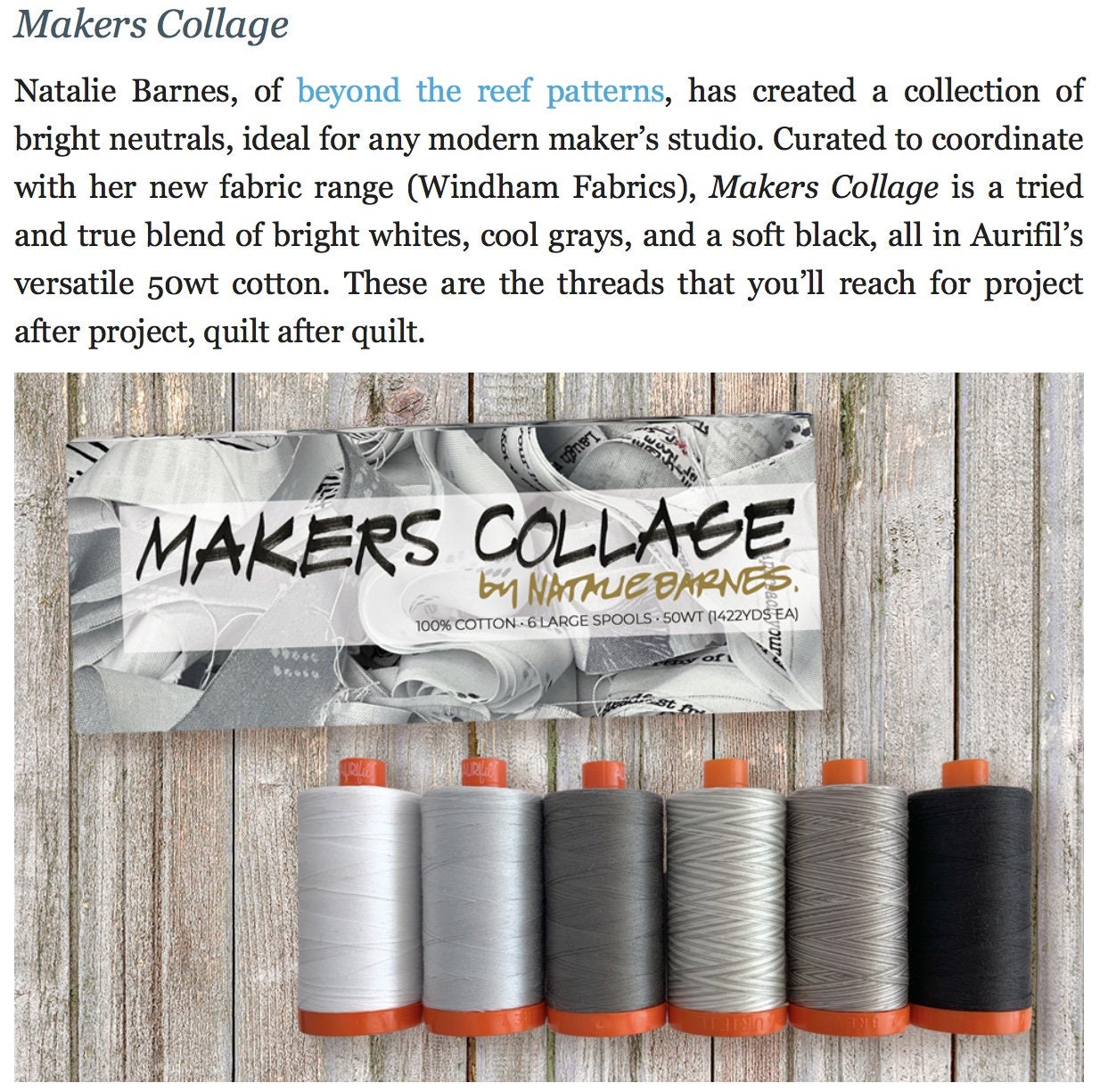 Makers Collage Neutral set of 6 AURIFIL 50 wt 2 Ply THREADS Large spools 1422 yards Cotton Quilting Thread Quilt Sewing Masks