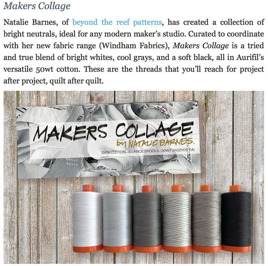 Makers Collage Neutral set of 6 AURIFIL 50 wt 2 Ply THREADS Large spools 1422 yards Cotton Quilting Thread Quilt Sewing Masks