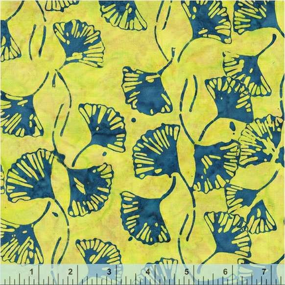 Lily Pad Color Green and Blue Gingko Leaves Pattern - BTHY - Anthology Fabrics Island Garden - 100 percent premium cotton Batik Low Volume