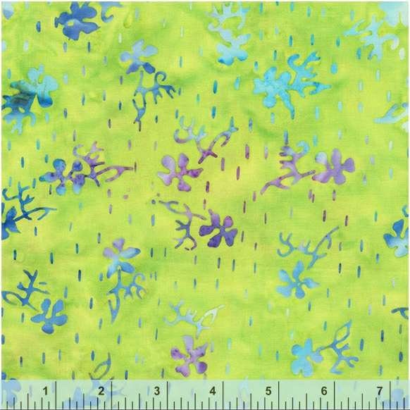 Lily Pad Green and Blue Seedling Pattern - BTHY - Anthology Fabrics Island Garden - 100 percent premium cotton Batik