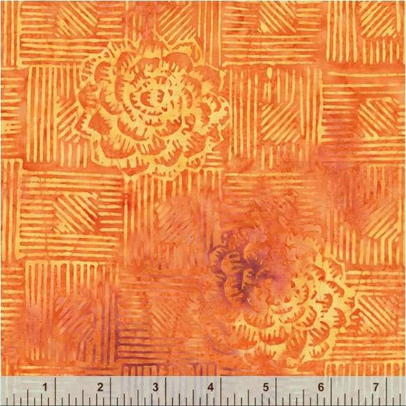 Marigold Color Yellow and Orange Succulent Garden Pattern - BTHY - Anthology Fabrics Island Garden - 100 percent premium cotton Batik