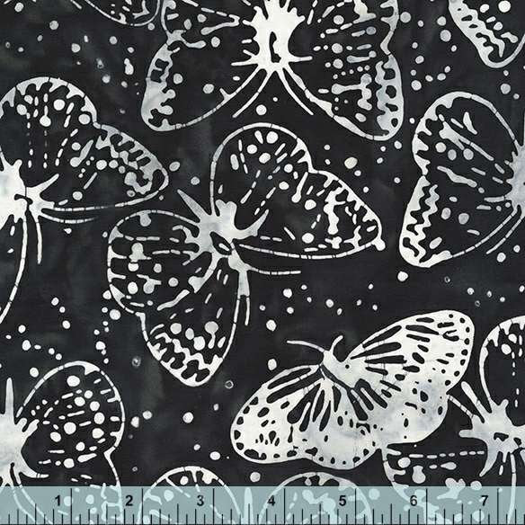 Lava Color Black and White Bali Butterflies Pattern - BTHY - Anthology Fabrics Island Garden - 100 percent premium cotton Batik Low Volume
