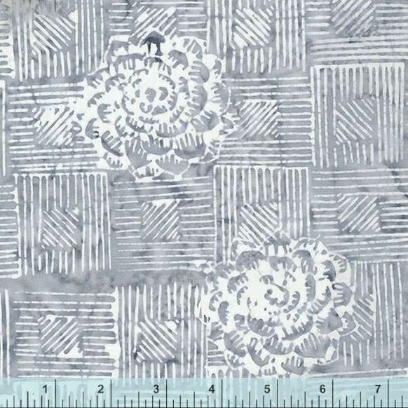 Mist Color White and Gray Succulent Garden Pattern - BTHY - Anthology Fabrics Island Garden - 100 percent premium cotton Batik Low Volume