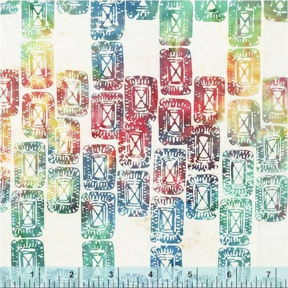 Rainbow Linen Color White and Rainbow Woven Gate Pattern - BTHY - Anthology Fabrics Island Garden - 100 percent premium cotton Batik