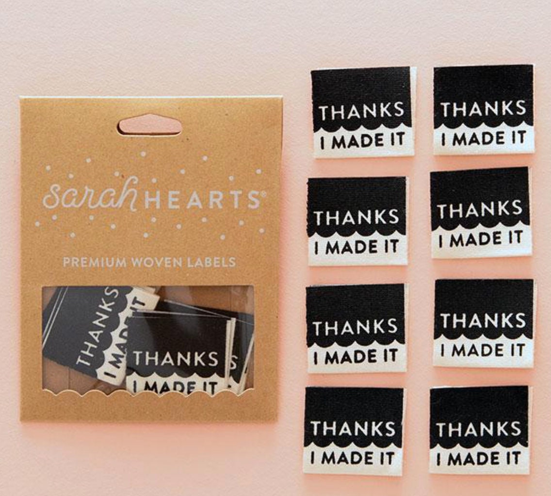 3 packages of Sarah Hearts Sew in Labels Made by Me and Thanks I Made It and Love Envelopes Eight 8 per package