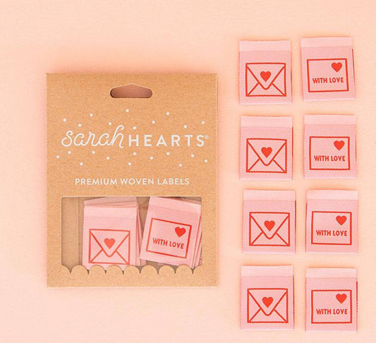 Sarah Hearts Sew in Labels Love Envelopes Eight 8 per package