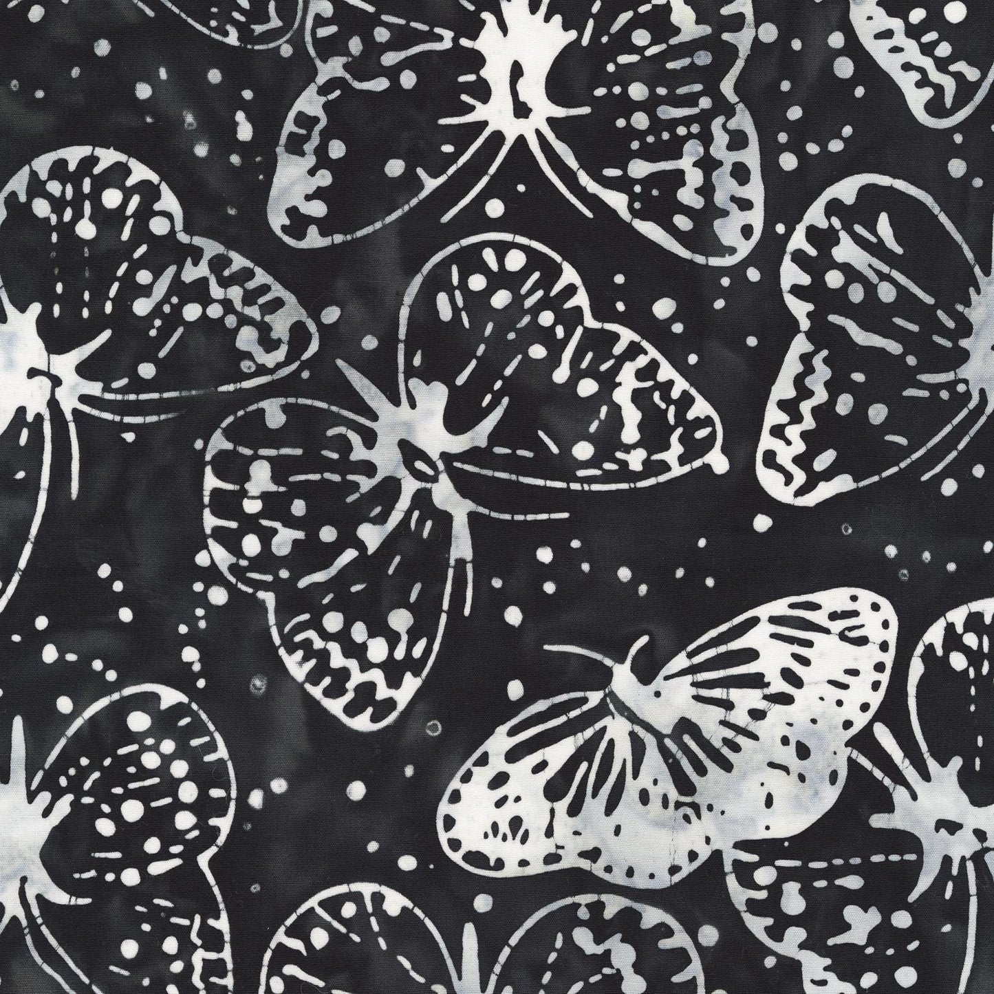 Lava Color Black and White Bali Butterflies Pattern - BTHY - Anthology Fabrics Island Garden - 100 percent premium cotton Batik Low Volume