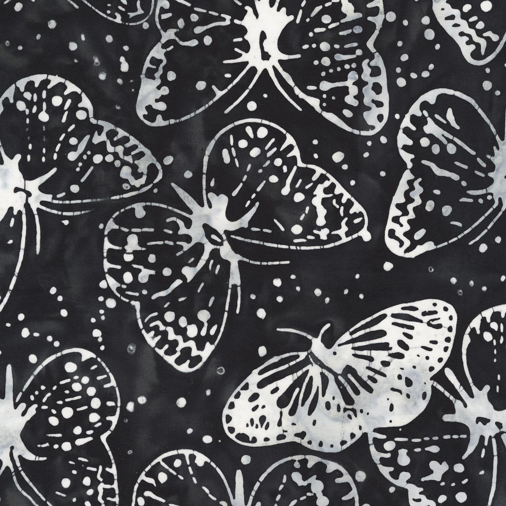 Lava Color Black and White Bali Butterflies Pattern - BTHY - Anthology Fabrics Island Garden - 100 percent premium cotton Batik Low Volume