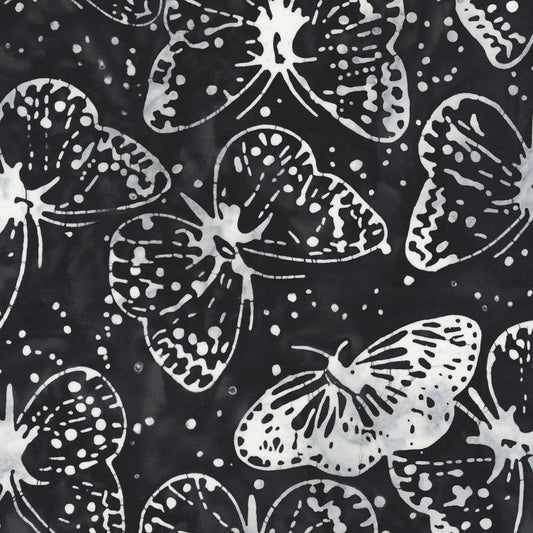 Lava Color Black and White Bali Butterflies Pattern - BTHY - Anthology Fabrics Island Garden - 100 percent premium cotton Batik Low Volume