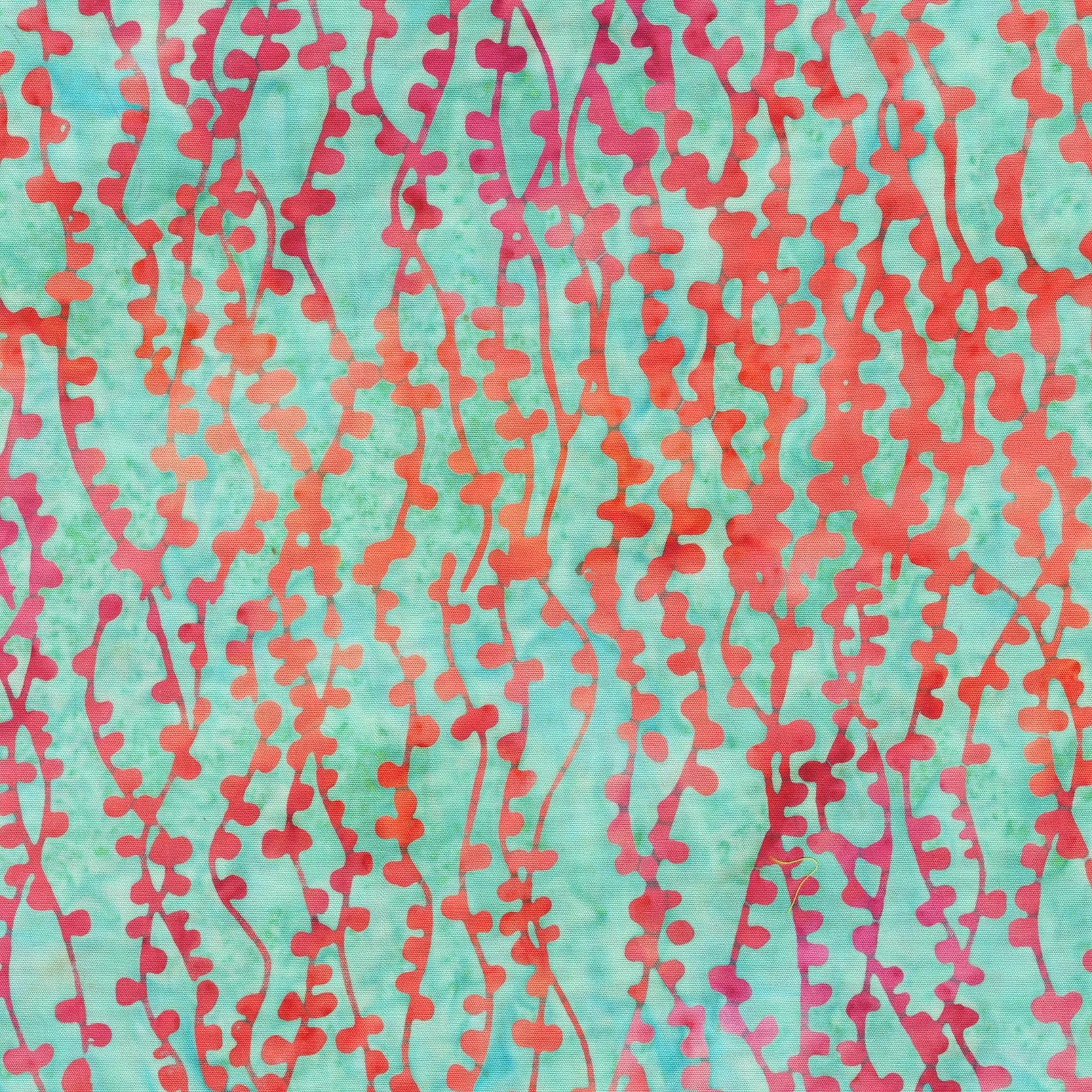 Peacock Color Blue and Pink String of Pearls Pattern - BTHY Anthology Fabrics - Island Garden - 100 percent premium cotton Batik Low Volume