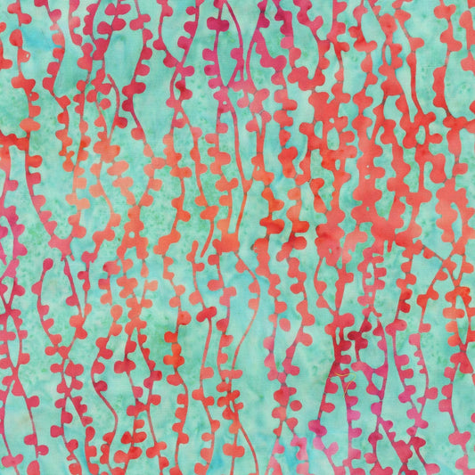 Peacock Color Blue and Pink String of Pearls Pattern - BTHY Anthology Fabrics - Island Garden - 100 percent premium cotton Batik Low Volume