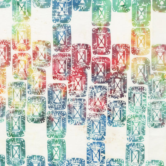 Rainbow Linen Color White and Rainbow Woven Gate Pattern - BTHY - Anthology Fabrics Island Garden - 100 percent premium cotton Batik