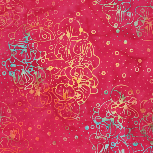 Dragonfruit Color Magenta Pink Orchid Garden Pattern - BTHY - Anthology Fabrics Island Garden - 100 percent premium cotton Batik Fabric